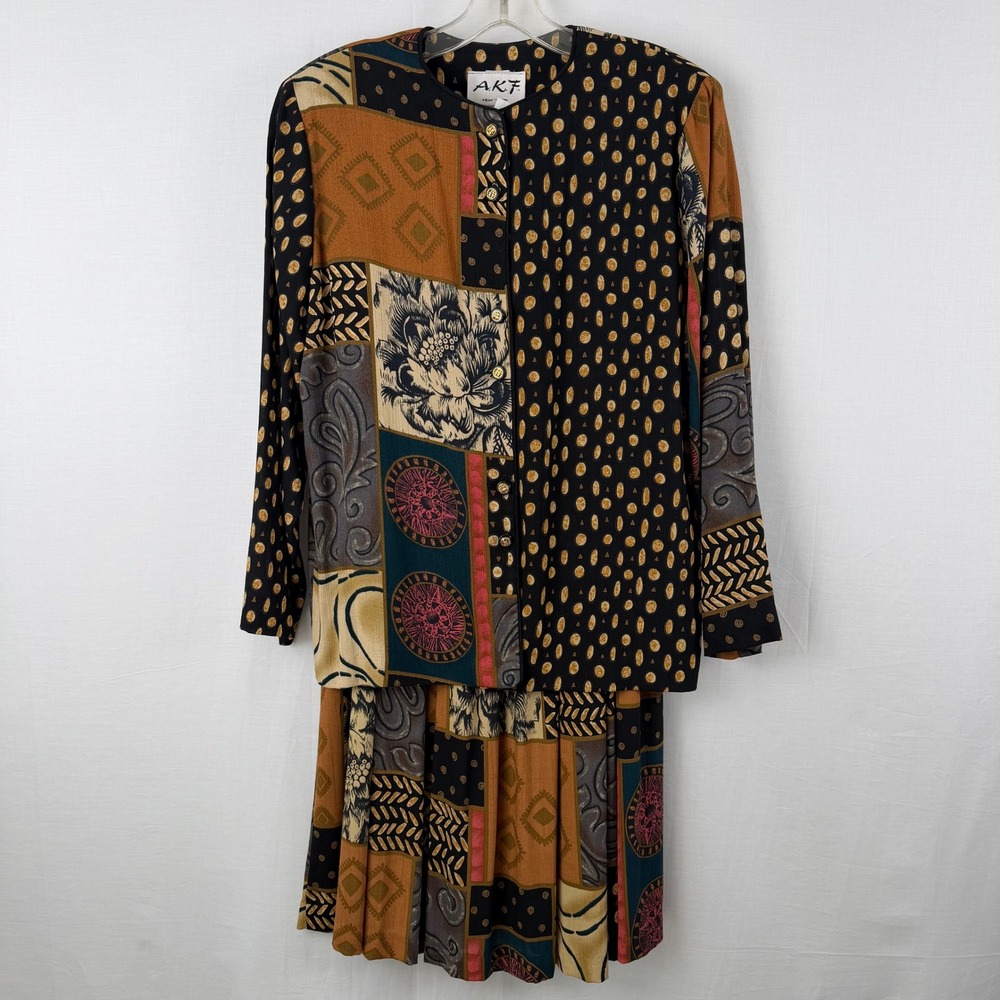 Vintage AKF New York Patchwork Skirt Set Small ILGWU Made in USA 90's Fashion
